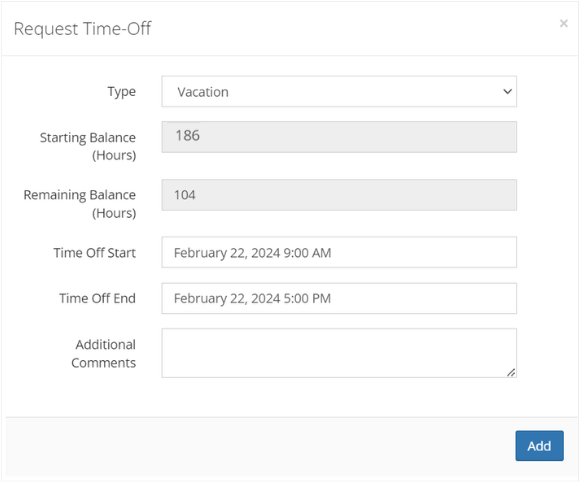 Time Off Balance Tracking Dialog